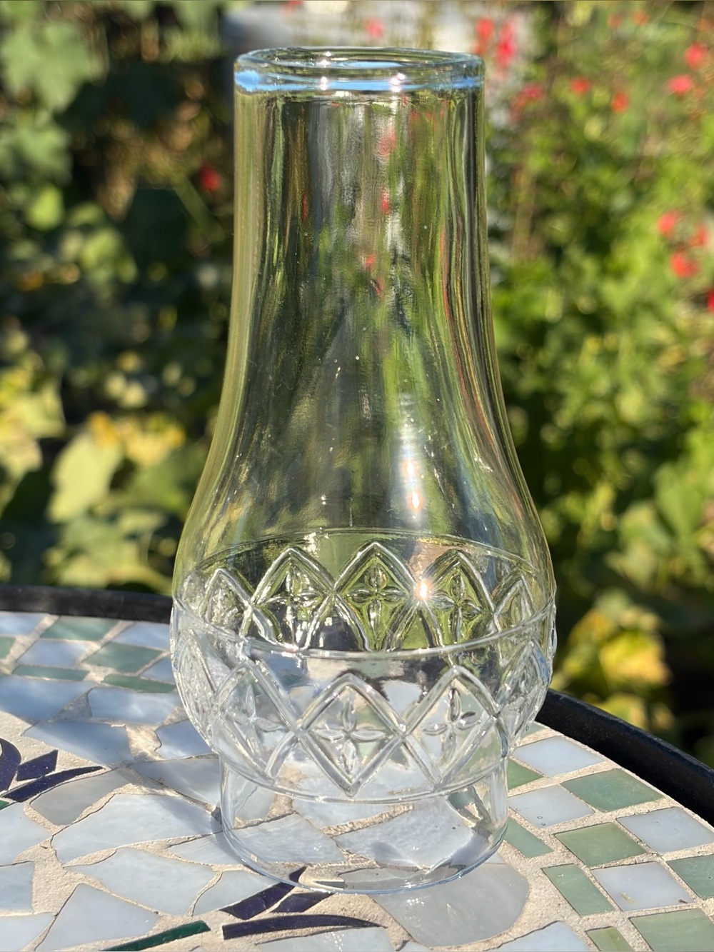 Vintage Miniature Clear Glass Oil Lamp Chimney Shade Diamond Pattern 5” Tall
